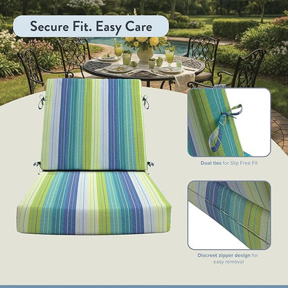 California Umbrella Outdoor Dining Chair, Patio Seat Cushion, 20 x 40 Inch, Premium Outdoor Memory Foam, Fade Resistant Sunbrella Fabric, Fabric Ties,Seville Seaside