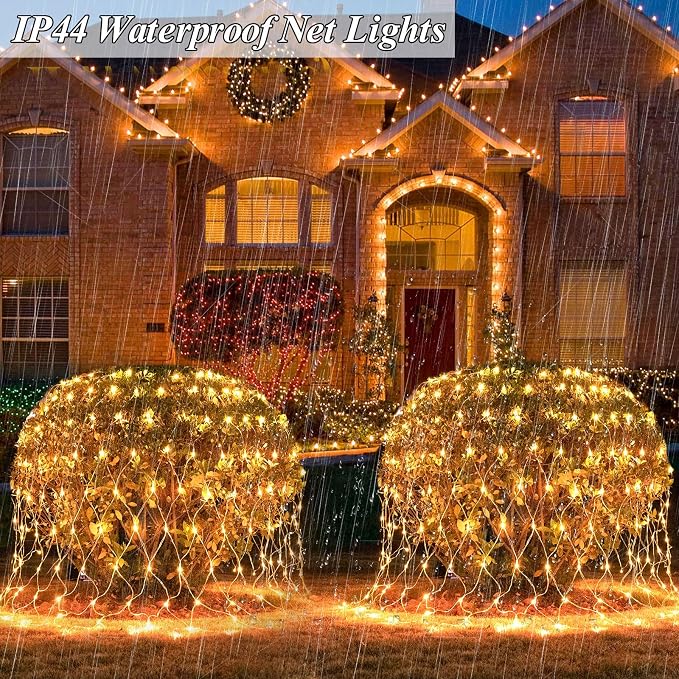 Lovelite 360 LED Net Lights, 21ft x 5ft Christmas Mesh Lights Clear Wire 8 Modes, Waterproof Connectable String Light Plug in for Xmas Tree Bushes Garden Outdoor Party Decorations - Warm White