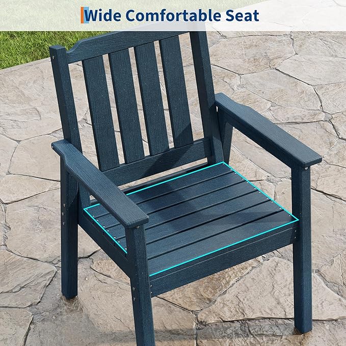Garvee Outdoor Patio Dining Table Set for 6, 7 Piece Outdoor HDPE Dining Furniture Set with Umbrella Hole, Aluminum Frame, All-Weather Garden Table and 6 Chairs for Backyard Poolside, Navy Blue