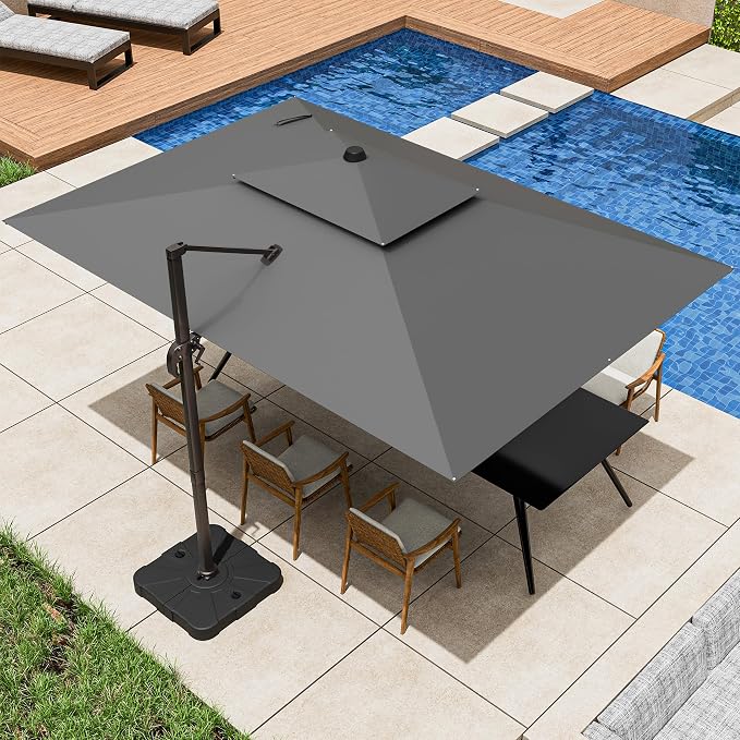 9x12FT Cantilever Patio Umbrella Heavy-Duty Aluminum | 360° Rotating Double Canopy Rectangular Offset Umbrella for Pool, Deck, Garden & Backyard, Grey