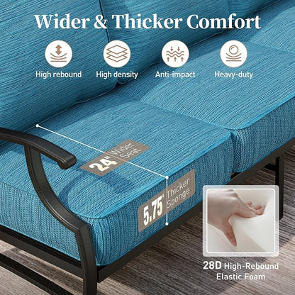 SUNSHINE VALLEY Metal Patio Furniture Sofa with 5.75" Extra Thick Waterproof Cushion, 3-Seater Deep Seating & High-Back Outdoor Couch All Weather Outdoor Seating for Backyard Deck Front Porch, Blue-2