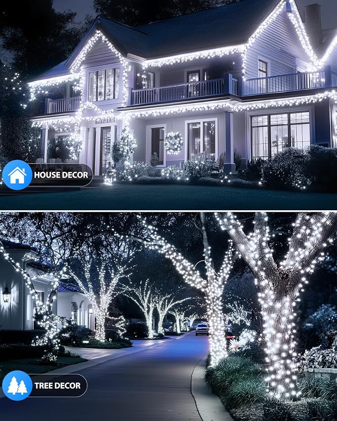 Brightown Solar Outdoor String Lights - 46 FT 120 LED Solar String Lights for Outside with 8 Lighting Modes, IP65 Waterproof Solar Outdoor Lights, Suitable for Tree Party Decor, Pure White