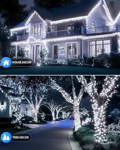 Brightown Solar Outdoor String Lights - 46 FT 120 LED Solar String Lights for Outside with 8 Lighting Modes, IP65 Waterproof Solar Outdoor Lights, Suitable for Tree Party Decor, Pure White