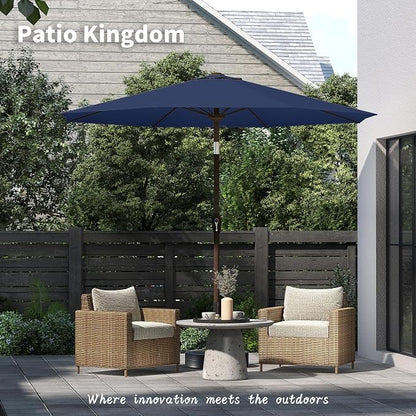 PatioKingdom Auto-Tilt 9FT Patio Umbrella Outdoor with 8 Sturdy Fiberglass Ribs,Market Table Umbrella for Pool,Backyard,Deck and Garden