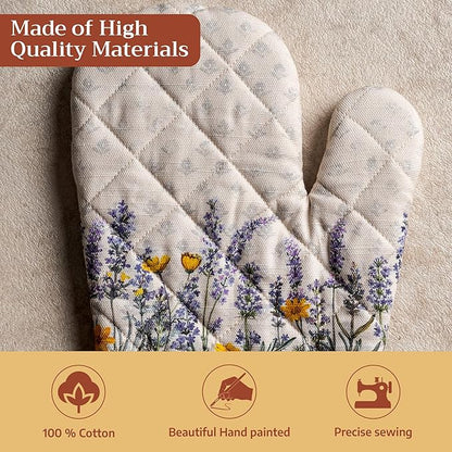 Maison d'Hermine Oven Gloves 100% Cotton Oven Mitt 7" x 13" with Loop Heat Resistant BBQ Cooking Gloves Baking Grilling Kitchen Hotel Home Farmhouse Spring Summer (Pack of 1, Fanny Lavender)