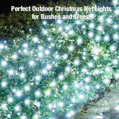 Led White Christmas Net Lights Outdoor Christmas Bushes Lights 120Led 6ftx5ft, Connectable Outdoor Indoor Mesh Net Lighting for Xmas Holiday, Garden, Lawn, Shrubs, Trees, Bushes Decorations