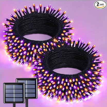 JMEXSUSS 2 Pack Solar Halloween Lights Total 400LED 151FT Orange and Purple | Halloween Lights Outdoor Waterproof, 8 Modes Solar String Lights for Outside Patio Yard Tree Halloween Decorations