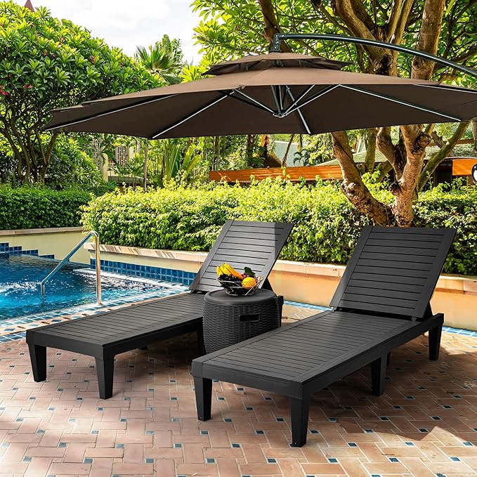 YITAHOME Chaise Lounge Chairs for Outside with Cushion & Adjustable Backrest, Sturdy Loungers for Patio Poolside, Easy Assembly & Waterproof & Lightweight with 265lbs Weight Capacity, Set of 4, Black
