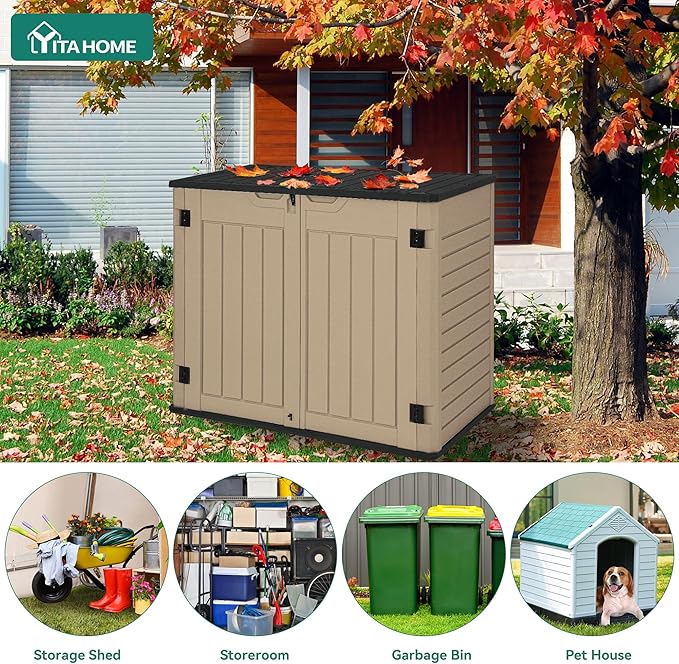 YITAHOME Outdoor Resilient Storage Shed, 35 Cu Ft Lockable Weatherproof Resin Unit, Fit for Garden Equipment, Simple Assembly (Brown)