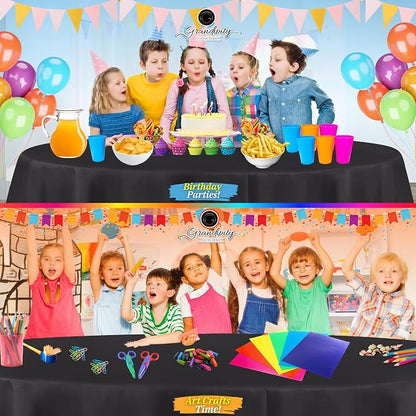 Grandipity 12 Pack Premium Disposable Plastic Tablecloth 84" Inch Decorative Round Table Cover - Dark Grey
