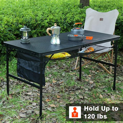 JOUYEK Folding Grill Table, 4x2 FT Portable Camping Height Adjustable Table | Lightweight Height Adjustable Metal Tables with Mesh Desktop and Mesh Bag, Outdoor Tables for Camping, Picnic, Beach and BBQ