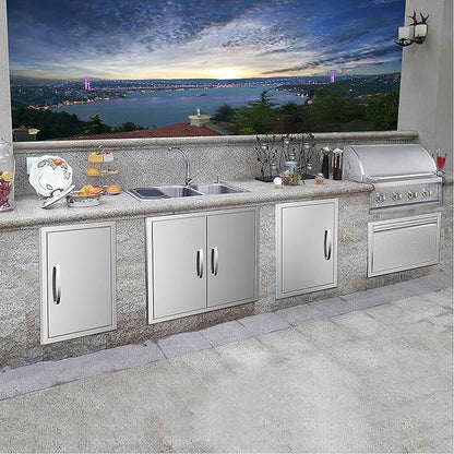 Outdoor Kitchen Doors 24W x 24H Inch, Double BBQ Access Doors 304 Stainless Steel for Outdoor Kitchen Cabinet Grill Station or BBQ Island