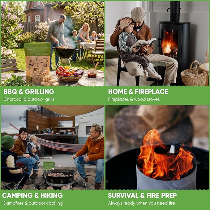 Inflame Fire Starters 70 pcs - Fire Starters for Campfires, Charcoal, Grill, BBQ, Fireplace, Chimney, Woodstove - Waterproof, Weather-Resistant - Natural Wood Starters
