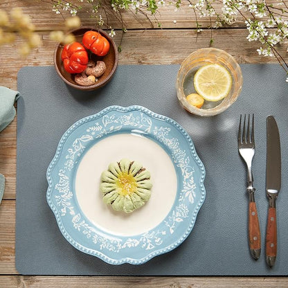 DOLOPL Placemats Set of 6-17"x11.8", Faux Leather Heat Resistant Table Placemat for Dining Table Protection, Waterproof Wipeable & Washable Kitchen Table Mats for Dining,Party,BBQ,Holiday(Gray)