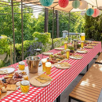 6 Pcs Red Gingham Tablecloths, Checkered Party Table Covers 54x108 Inch | Red and White Checkered Tablecloths, Disposable Plastic Waterproof for Hot Dog Party Picnic Camping Barbecue Birthday Party