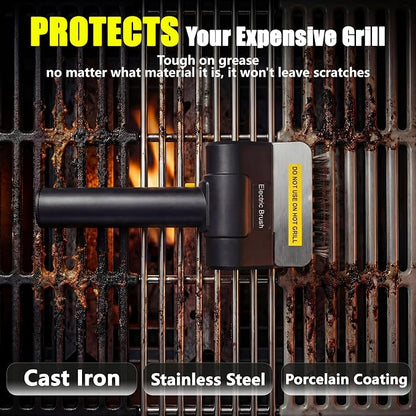 Electric BBQ Grill Brush, Cordless Grill Cleaner, Black | Anti-Lock Motor; 2000mAh Battery; Dishwasher Safe Head; Cleans Grill Grates and Hard-to-Reach Corners