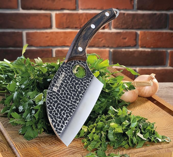 Zassenhaus Keeper Chef's Knife 9.8-inch, Handmade Blade Steel with Hole, Pakka Wood Handle with Leather Sheath, for Kitchen or Outdoor Chef's, Boning, Chopping Knife