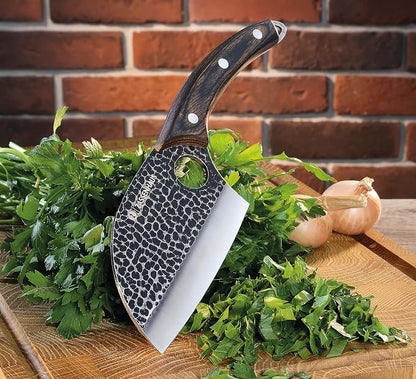 Zassenhaus Keeper Chef's Knife 9.8-inch, Handmade Blade Steel with Hole, Pakka Wood Handle with Leather Sheath, for Kitchen or Outdoor Chef's, Boning, Chopping Knife