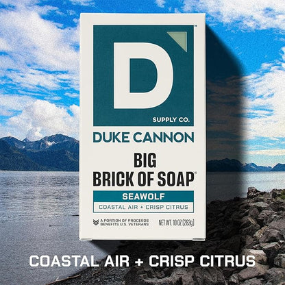 Duke Cannon Big Brick of Soap Seawolf 4 Pack – Large 10 oz Men’s Bar Soap, Fresh Aquatic Scent, Triple Milled, Long-Lasting Heavy Duty Body Soap for Daily Shower Use
