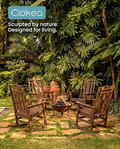 Ciokea Oversized Outdoor Rocking Chair, 380lbs Heavy-Duty Large Patio Rocker, Weather Resistant & Anti-Fade Porch Chair, High Back Cozy Rocking Chair for Outside, Fire Pit, Deck, Garden, Brown