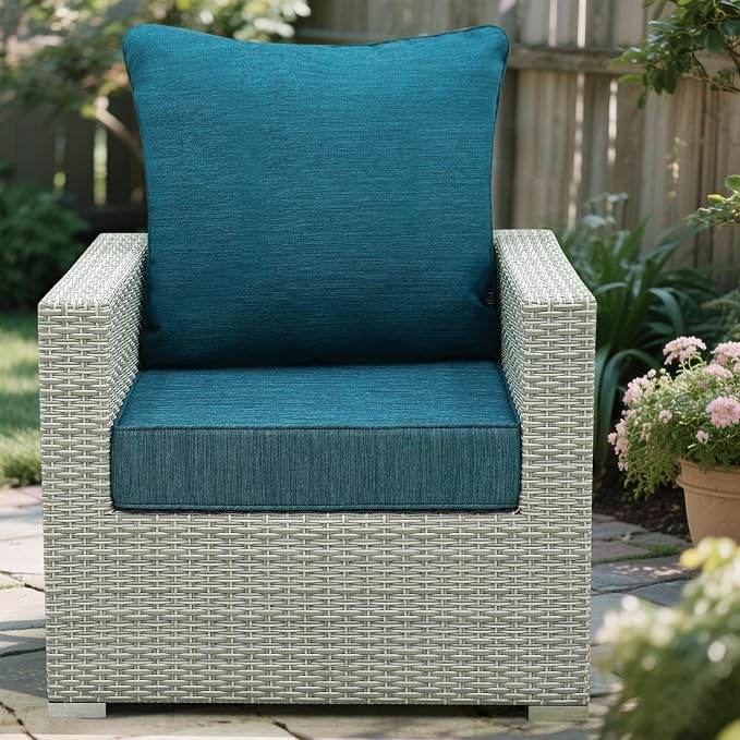 Deep Seat Patio Cushions Set 19 x 19 Inch,Olefin Fabric Outdoor Seat Cushion,Patio Furniture Cushions with Removable Cover,Rain-Proof and Fade Resistant Deep Seat Bottom & Back Cushion,1set