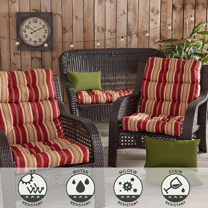 Greendale Home Fashions Outdoor 44x22-inch High Back Chair Cushions (Set of 2), Tuscan Stripe