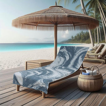 COTTON CRAFT Pool Lounge Chair Cover - 2 Pack Waves Terry Jacquard Towel Chaise Lounge Chair Cover - 100% Ringspun Cotton Soft Beach Chair Cover - Oversized 32 in W x 82 in Length x 7 in Pocket – Blue