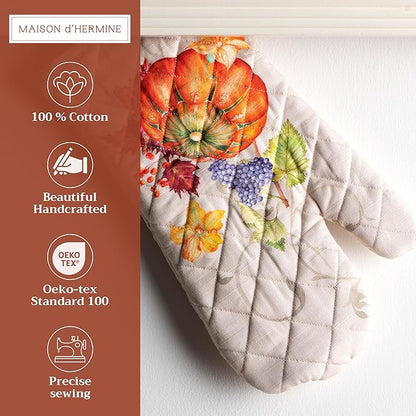 Maison d' Hermine Oven Gloves 100% Cotton Oven Mitt 7" x 13" with Loop Heat Resistant BBQ Cooking Gloves for Thanksgiving Christmas Decorations Baking Handling Hot Pans (Pack of 1, Lumina)