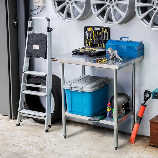 DuraSteel 30x48 Stainless Steel Work Table - NSF Certified Commercial Prep Table w/Adjustable Under Shelf - Kitchen Island, Outdoor Grill Stand, Laundry Folding & Garage Workbench - 350 lb Capacity