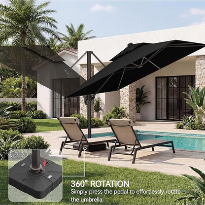 10x10 FT Patio Umbrella with Base, Large Cantilever Double Top Heavy Duty Offset Umbrellas with 360° Rotation, Outdoor shade for Garden Deck Pool, Black