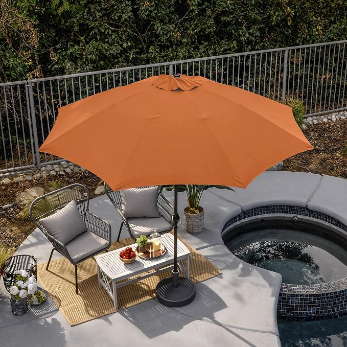 Sunline 9 ft Patio Umbrella with Crank & Push Button Tilt, Outdoor Market Umbrella with UV Protection & Wind Vent and Fiberglass Ribs, Metal Frame for Deck, Pool & Table, Tuscan
