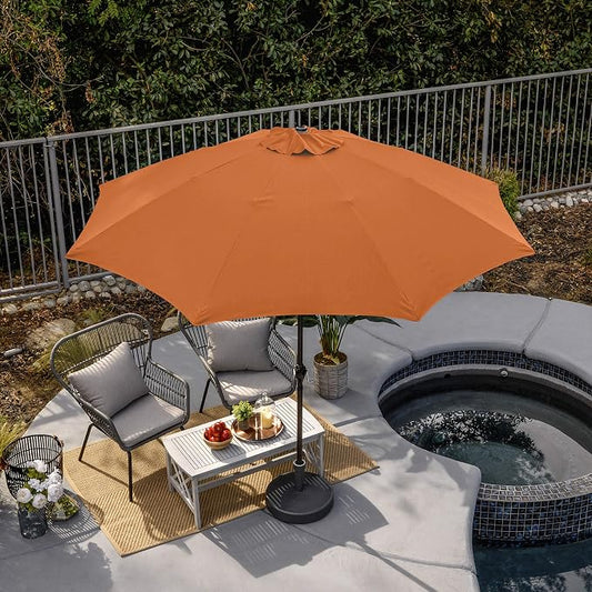Sunline 9 ft Patio Umbrella with Crank & Push Button Tilt, Outdoor Market Umbrella with UV Protection & Wind Vent and Fiberglass Ribs, Metal Frame for Deck, Pool & Table, Tuscan