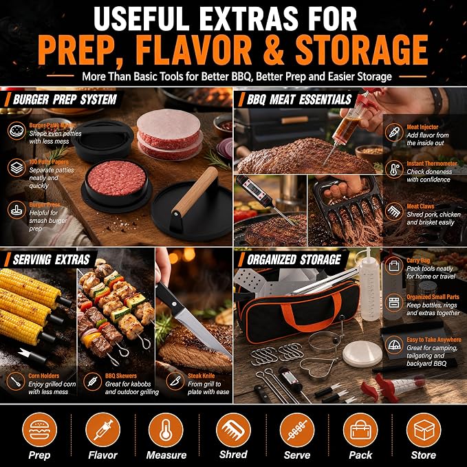 139 PCS Griddle Accessories Kit for Blackstone and Camp Chef, Flat Top Grill Tools Set with Enlarged Spatulas, Professional Burger Press Set with Patty Maker and Carry Bag for Outdoor BBQ
