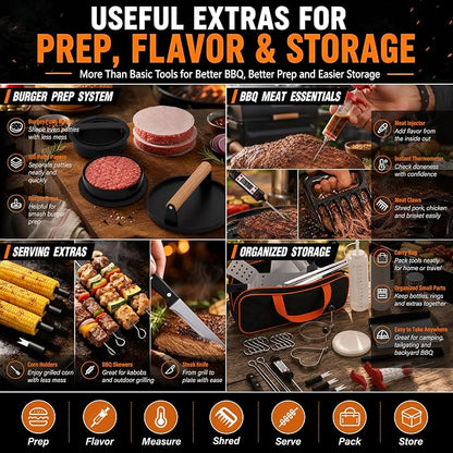 139 PCS Griddle Accessories Kit for Blackstone and Camp Chef, Flat Top Grill Tools Set with Enlarged Spatulas, Professional Burger Press Set with Patty Maker and Carry Bag for Outdoor BBQ