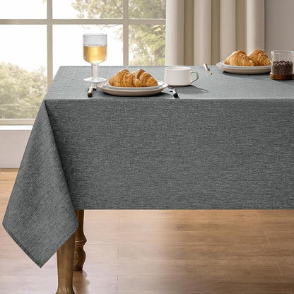 Decorelia Faux Linen Farmhouse Table Cloth 60"x84" for 4-6 ft Rectangle Table, Dark Grey Waterproof Outdoor Washable Cloth Tablecloth for Rectangular Dining Room Kitchen Outdoor Party Restaurant Decor