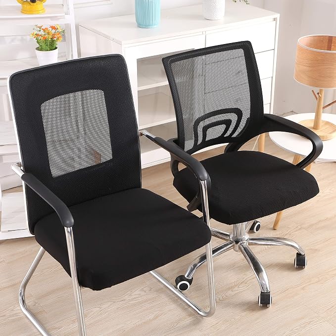 Smiry Office Computer Chair Seat Covers for Desk, Anti-dust Protector | Stretch Jacquard Removable Washable Desk Chair Seat Cushion Protectors, Black