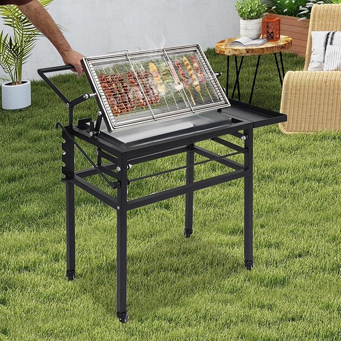 Charcoal Flip Grill Portable Outdoor Camping Bbq Grill Sturdy Design For Picnic Backyard Hiking And Camping Easy To Carry Efficient Barbecue For Outdoor Cooking And Party Use With 360° Rotating Basket