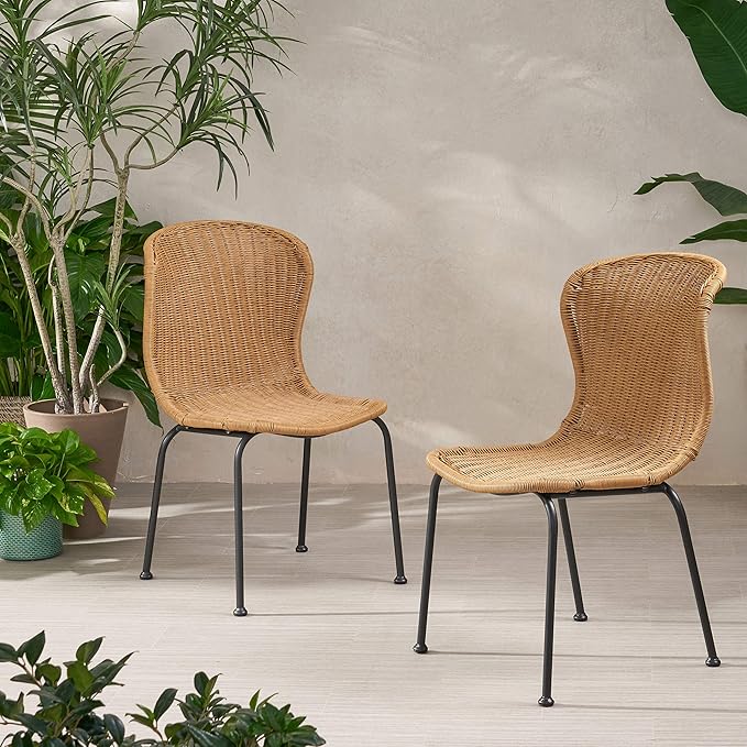 Christopher Knight Home Dinah Outdoor Wicker Dining Chair (Set of 2), Light Brown, Black