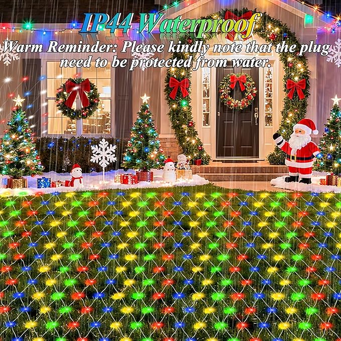 6.6ft x 6.6ft Christmas Net Lights, 160LED Gazebo Mesh Lights Outdoor 8 Modes Timer, Waterproof Connectable String Lights Clear Wire for Bushes Patio Pergolas Garden Holiday Party - Mulicolor