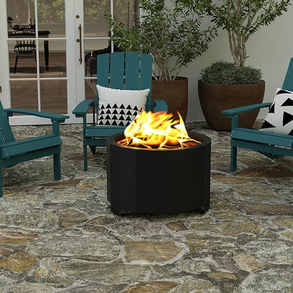 Merrick Lane Aries 27" Smokeless Firepit - Black Steel Finish - Wood Burning - Lightweight Portable Design - Waterproof Cover Included - No Assembly Required
