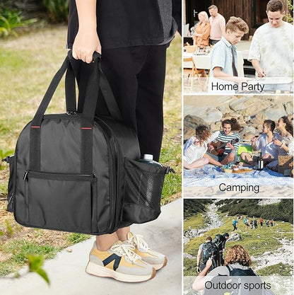 GRAOSO Camping Grill Bag Compatible with Coleman Fold N Go Grill & Stove, Portable Gas Stove Carrying Case with 2 Side Pockets for 1lb Propane Cylinders, and Tools Pockets, Black