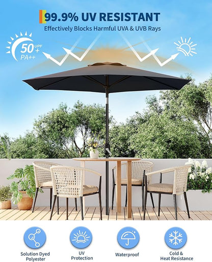 GarveeLife 7.5 ft Outdoor Patio Umbrella, Outdoor Table Umbrella, Market Umbrella with Push Button Tilt and Crank, 6 Sturdy Ribs UV Protection Waterproof for Garden, Deck, Backyard, Pool (Grey)