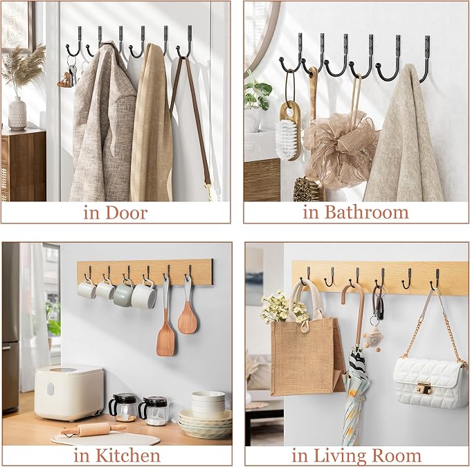 10 Pack Wall Hooks, Metal Hooks Wall Mount, Hold up to 45 Lbs | For Hanging Towel/Coat/Bag/Keys/Cups，Ideal for Bathroom, Outdoor, Closet, Kitchen, Garage