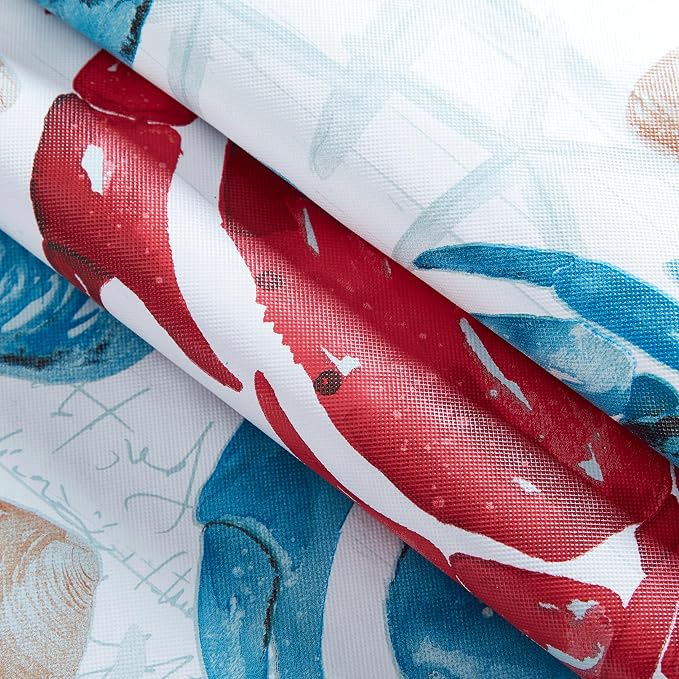 Newbridge Stone Crab Summer Vinyl Flannel Backed Tablecloth, 52 x 52 Inch Square, Coastal Crab Print, Waterproof Indoor Outdoor Table Cover, Beach House Nautical Seafood Boil Patio Dining
