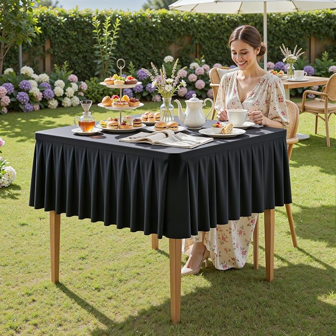 PARTISKY Black Spandex Square Tablecloths 34x34 Inch, Wrinkle Free Fitted Card Table Cloth Stretch Square Table Cover for Kitchen Dinner, Holiday Party, Wedding Banquet, Display Trade Show