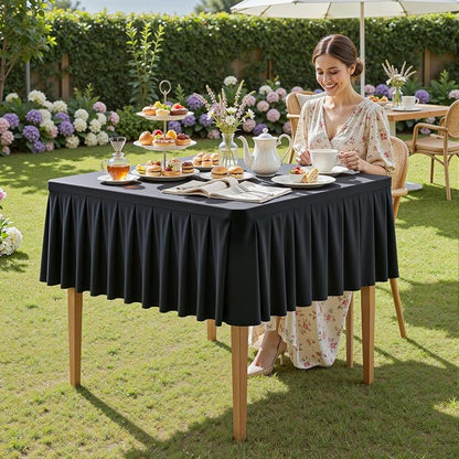 PARTISKY Black Spandex Square Tablecloths 48x48 Inch, Wrinkle Free Fitted Card Table Cloth Stretch Square Table Cover for Kitchen Dinner, Holiday Party, Wedding Banquet, Display Trade Show