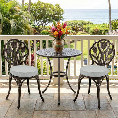 Outdoor Round Chair Cushions 15 Inch, Set of 2, Light Grey | Fade-Resistant, Water-Resistant, Bistro Chair Seat Pads for Porch Garden Balcony Patio Furniture Stools, Non-Slip Bottom