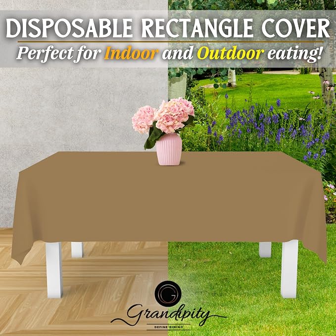 Grandipity 12 Pack Premium Disposable Plastic Tablecloth 54 Inch. x 108 Inch. Decorative Rectangle Table Cover - Gold