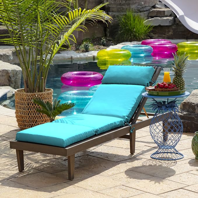 Arden Outdoor Chaise Cushion, 21 in x 72 in, Weather-Proof, Rain-Proof, Fade Resistant Patio Cushion for Chaise Lounger Pool Blue Leala | Lounge Cushion, Weather-Proof, Rain-Proof, Fade Resistant for Chaise Lounger, Mold and Mildew Resistant
