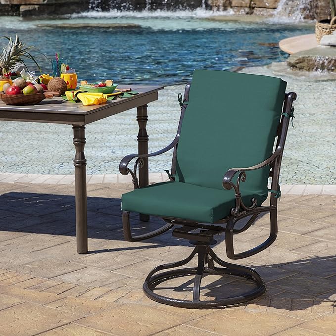 Arden 4-Pack Outdoor Patio Dining Chair Cushion, 20x44, Rain-Proof Seat Pad, Fade-Resistant Outdoor Cushion Peacock Blue Green Texture
